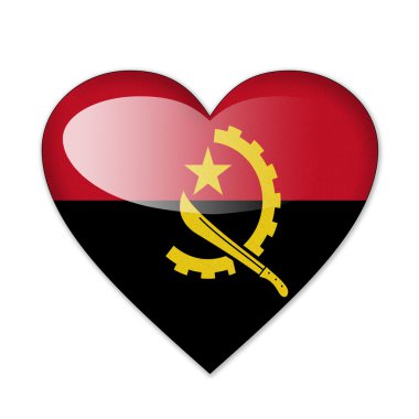 Beyaz arka plan üzerinde izole kalp şeklinde Angola bayrağı