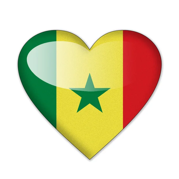 Прапор Сенегалу в форму серця, ізольовані на білому тлі — стокове фото