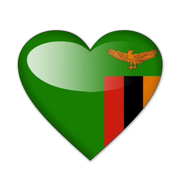 Flaga Zambii w kształcie serca, na białym tle — Zdjęcie stockowe