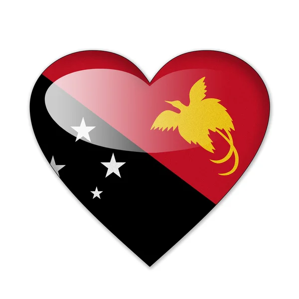 Beyaz adam izole kalp şeklinde Papua Yeni Gine bayrağı — Stok fotoğraf