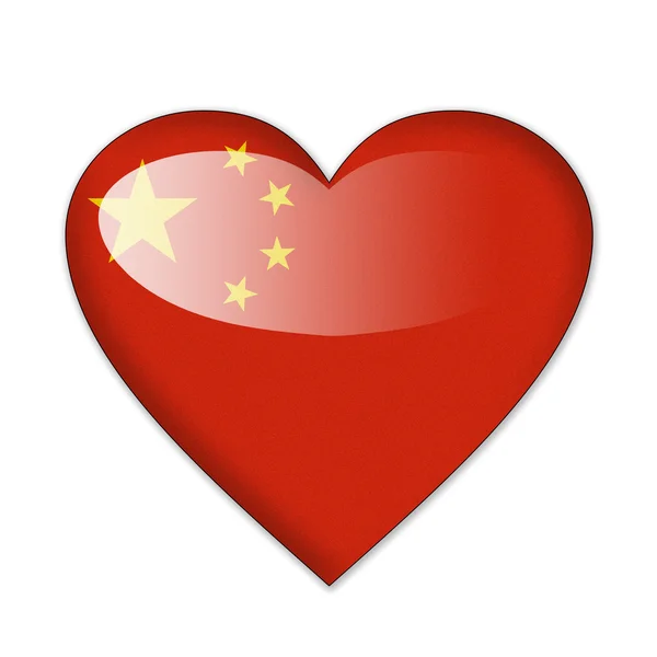 Çin bayrak beyaz zemin üzerine izole kalp şeklinde — Stok fotoğraf