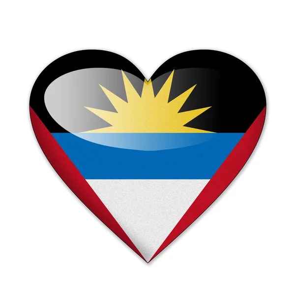 Antigua and Barbuda flag in heart shape isolated on white backgr — Stock Photo, Image