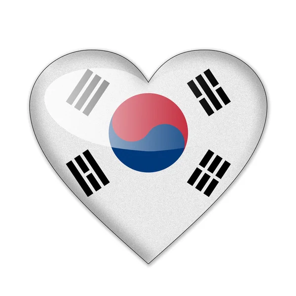심장 모양의 흰색 배경에 고립에 한국 국기 — 스톡 사진