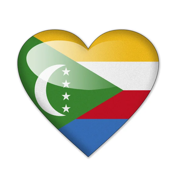Comoros flag in heart shape isolated on white background — Stock Photo, Image