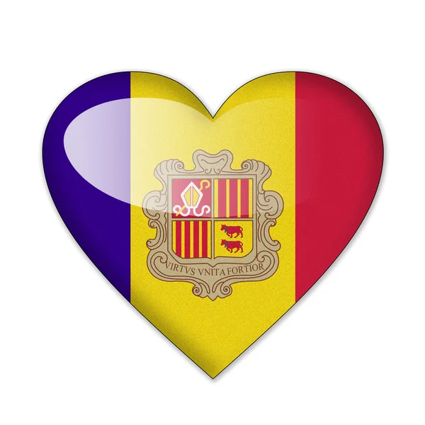 Flaga Andory w kształcie serca, na białym tle — Zdjęcie stockowe