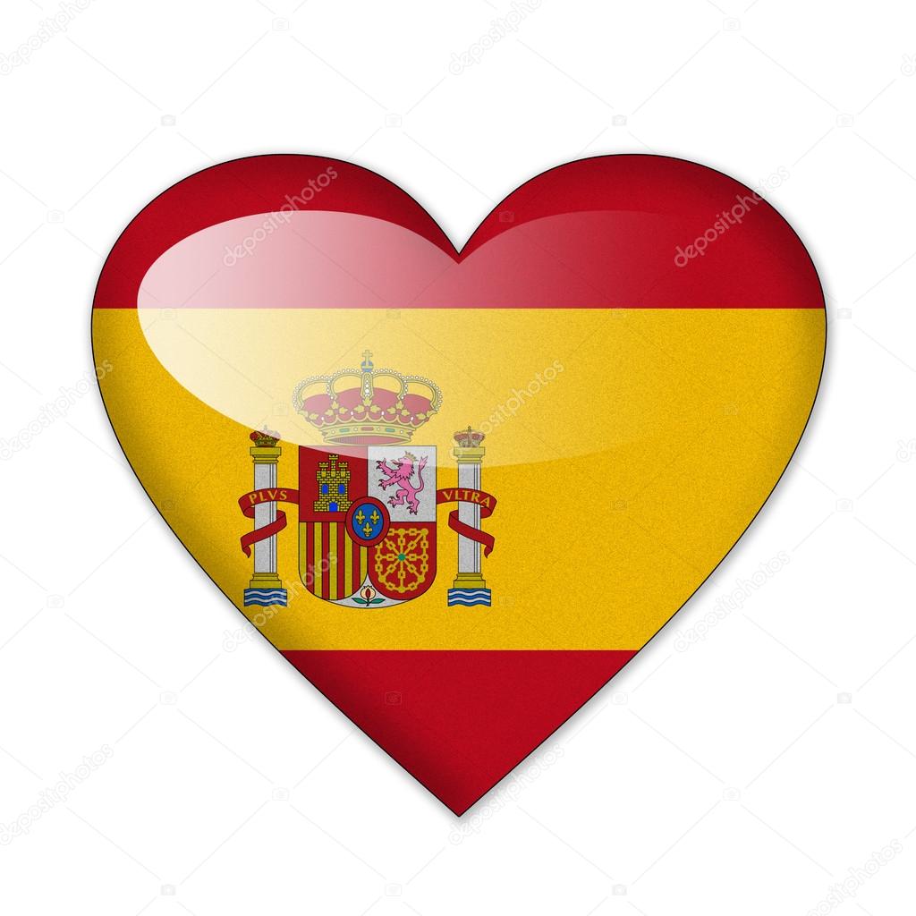 Spanje vlag in hart vorm geïsoleerd op witte achtergrond ...