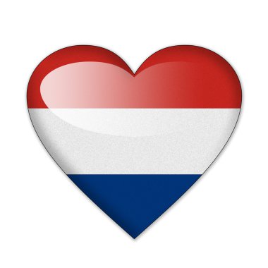 Beyaz arka plan üzerinde izole kalp şeklinde Hollanda bayrağı