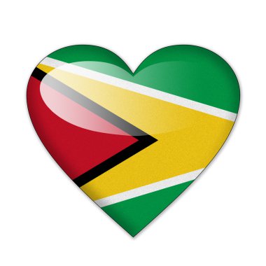 Guyana bayrak beyaz zemin üzerine izole kalp şeklinde