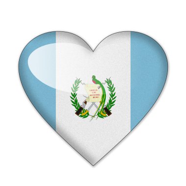 Beyaz arka plan üzerinde izole kalp şeklinde Guatemala bayrağı
