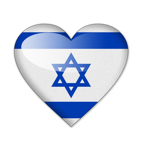 以色列国旗在心被隔绝在白色背景上的形状 — 图库照片