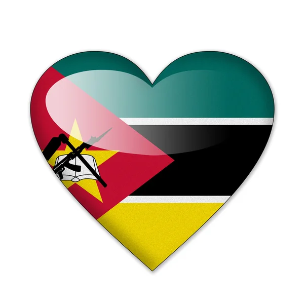 莫桑比克国旗在心被隔绝在白色背景上的形状 — 图库照片