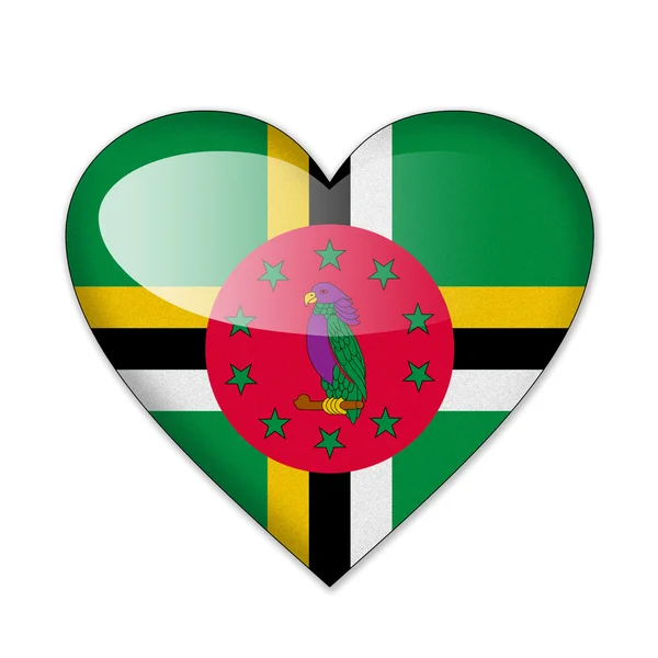 Dominica vlag in hart vorm geïsoleerd op witte achtergrond — Stockfoto