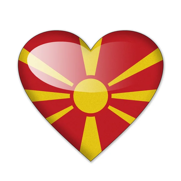 马其顿国旗在心被隔绝在白色背景上的形状 — 图库照片