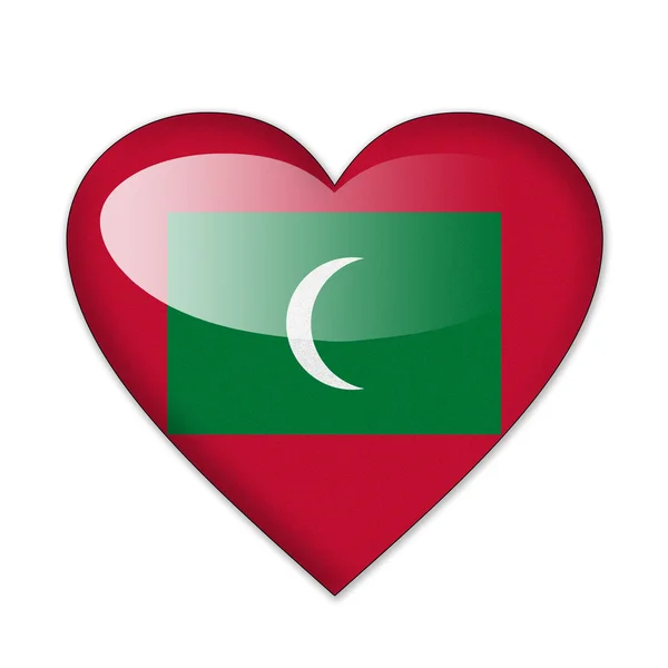 ハートの形の白い背景で隔離のモルディブの国旗 — ストック写真