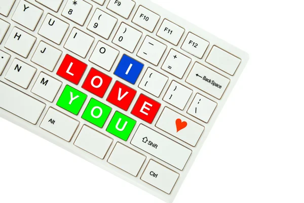 Wording I Love You on computer keyboard isolated on white backgr — Stock Photo, Image