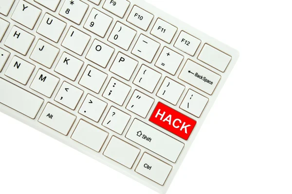Palavras hack no teclado do computador isolado no fundo branco — Fotografia de Stock