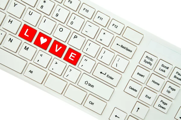 Wording Love on computer keyboard isolated on white background — Stock Photo, Image