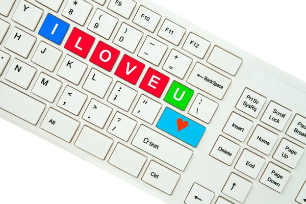 Wording I Love You on computer keyboard isolated on white backgr — Stock Photo, Image