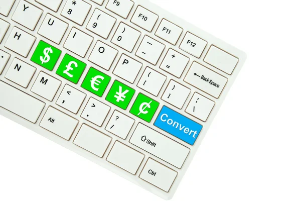 Formulering geld besparen op computertoetsenbord geïsoleerd op witte backgr — Stockfoto