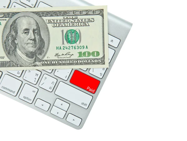 Keyboard and bank note money isolated on white background — Stock Photo, Image