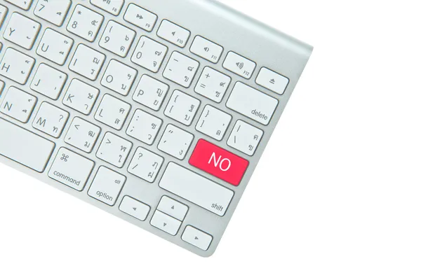 Red no button on computer keyboard isolated on white background — Stock Photo, Image