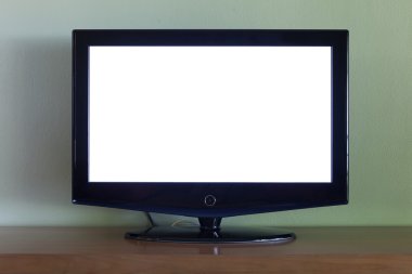 Siyah düz ekran televizyonu ahşap masa