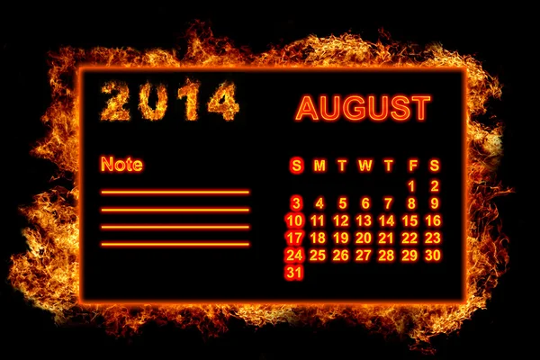 Пожежний календар серпень 2014 — стокове фото