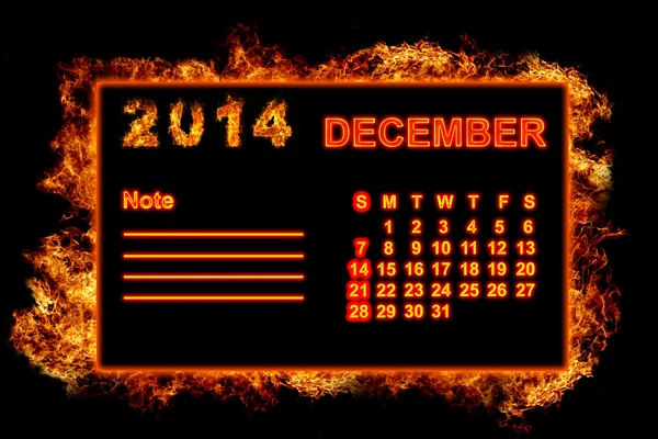 Fire Calendar December 2014 — Stock Photo, Image