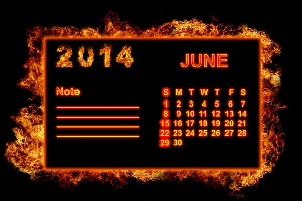 Calendario de fuego junio 2014 — Foto de Stock