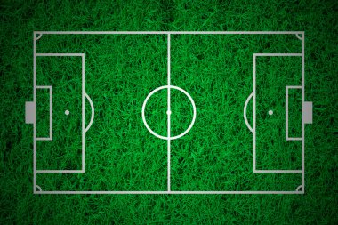 Futbol alanı düzeni yeşil çim zemin üzerine