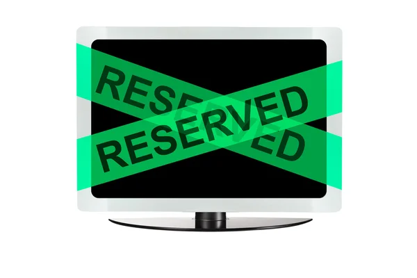 Computer with green reserved tape — Stock Photo, Image