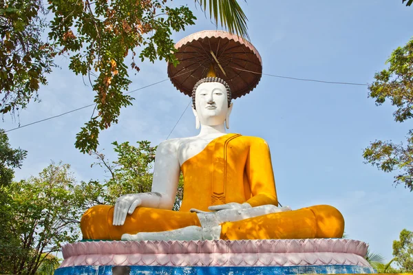 Estatua de Buda con paraguas bajo sombra de árboles — Foto de Stock