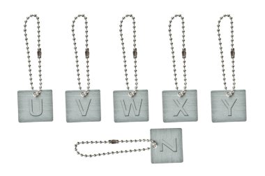 u-z harfi ile gümüş metal anahtar etiketi