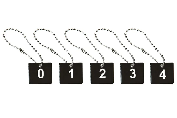 Tag chave de metal preto com o número 0-4 — Fotografia de Stock