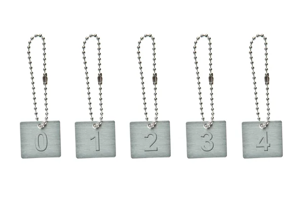 Silver metal key tag with number 0-4 — Stock Photo, Image