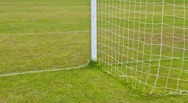 Fußballnetz mit grünem Gras — Stockfoto