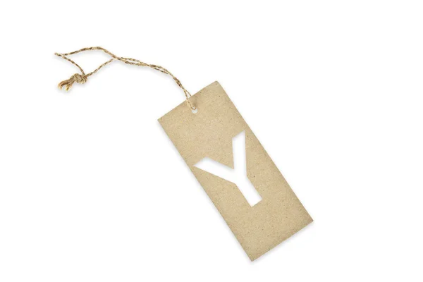 Brown paper tag with letter Y cut — Stock Photo, Image