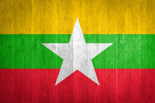 Myanmar Flag on wood background — Stock Photo, Image