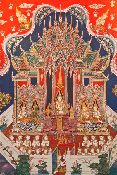 Pittura d'arte tailandese in un tempio in Thailandia — Foto Stock