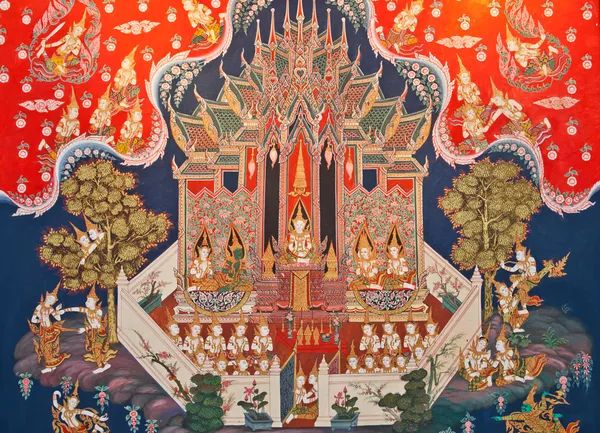 Peinture d'art thaïlandaise dans un temple en Thaïlande — Photo
