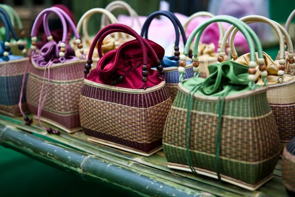 Colorful bamboo wicker bag — Stock Photo, Image