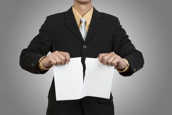 Businessman tear blank paper — Stock Photo, Image