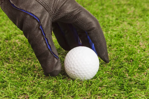 Golfista pegar a bola de golfe na grama — Fotografia de Stock