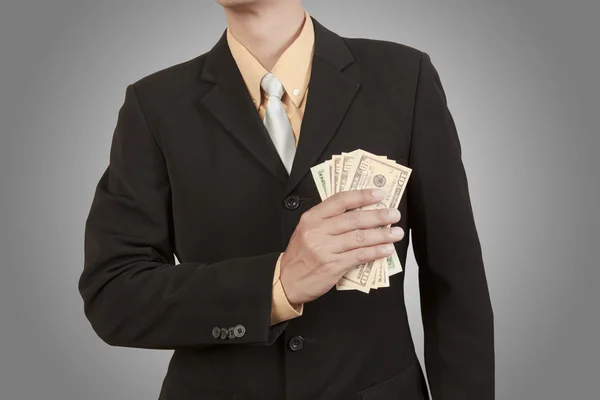 Uomo d'affari mostra contanti in dollari — Foto Stock