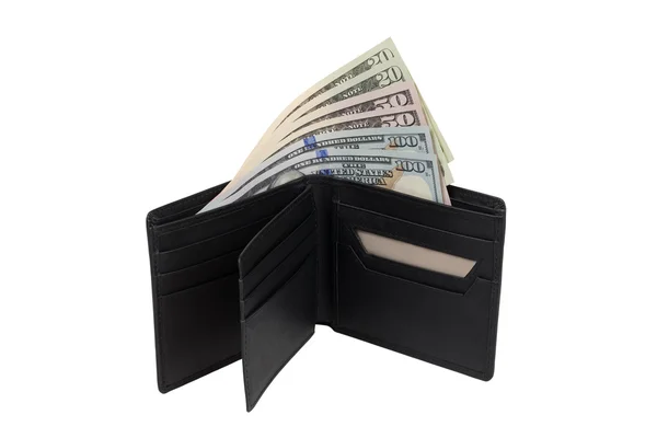 Zwarte tas met geld — Stockfoto