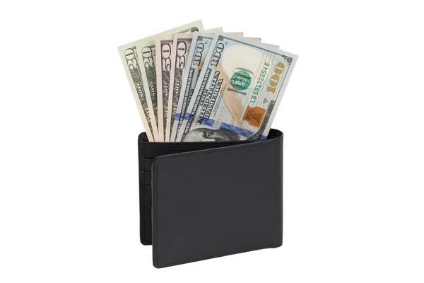 Black purse with money — Stock Photo, Image