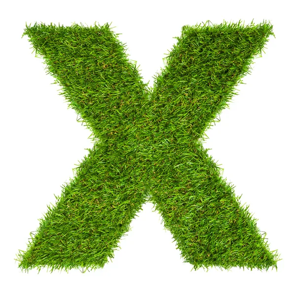 Γράμμα X φιαγμένος από πράσινο γρασίδι που απομονώνονται σε λευκό — Φωτογραφία Αρχείου