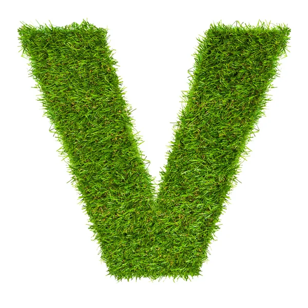 Letter V made of green grass isolated on white — Stock Photo, Image