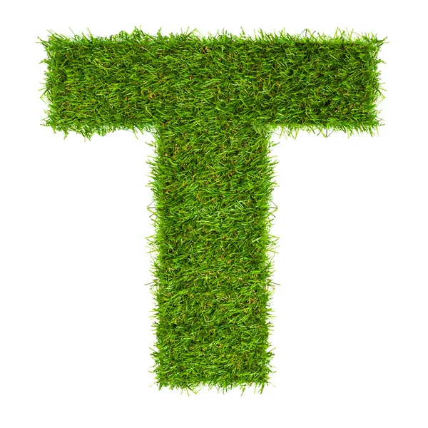 Буква T из зеленой травы, изолированной на белом — стоковое фото