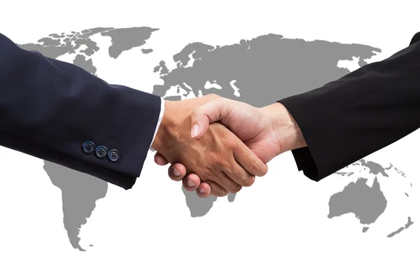 Businessman handshake with world map isolated on white backgroun — Stock Photo, Image